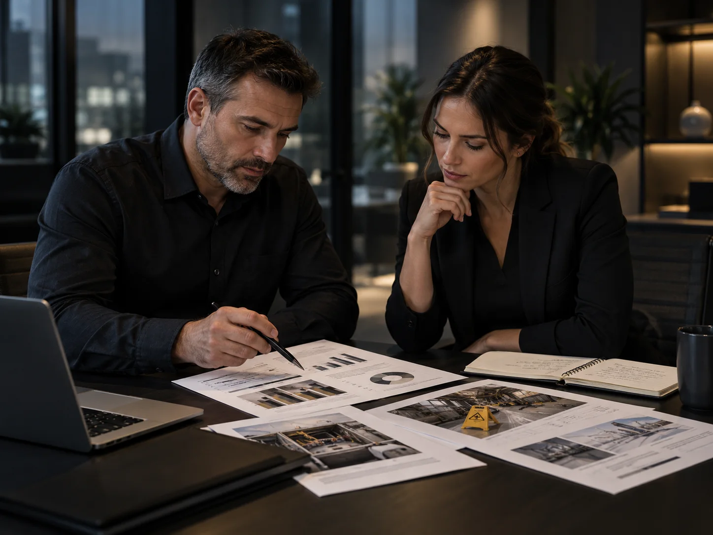 Two professionals reviewing safety reports together
